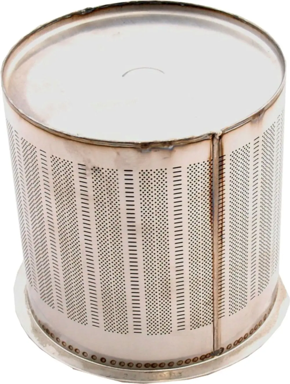 Edelstahlbrenner mit durchgehenden Lüftungslöchern, metallischer Oberfläche und runder Form. Produkt von Wolf, geeignet für spezifische Heizsysteme.